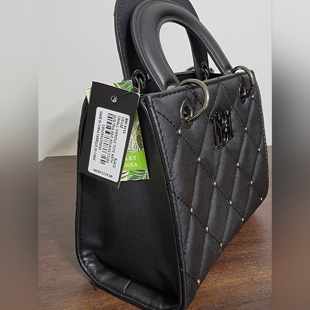 Badgley Mischka NWT Mini Black Vegan Leather Quilted Tote Bag - Picture 3 of 15